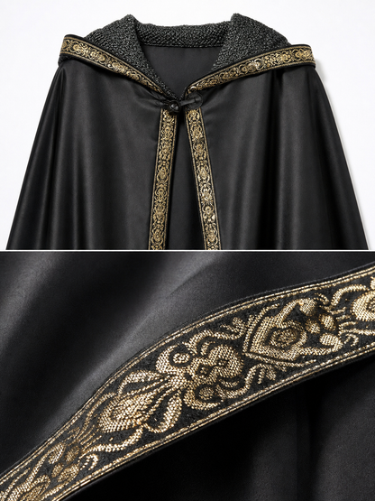 Black Medieval Hooded Carnival Cape