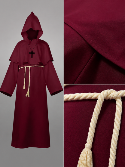 Burgundy Hooded Carnival Cloak for Cosplay