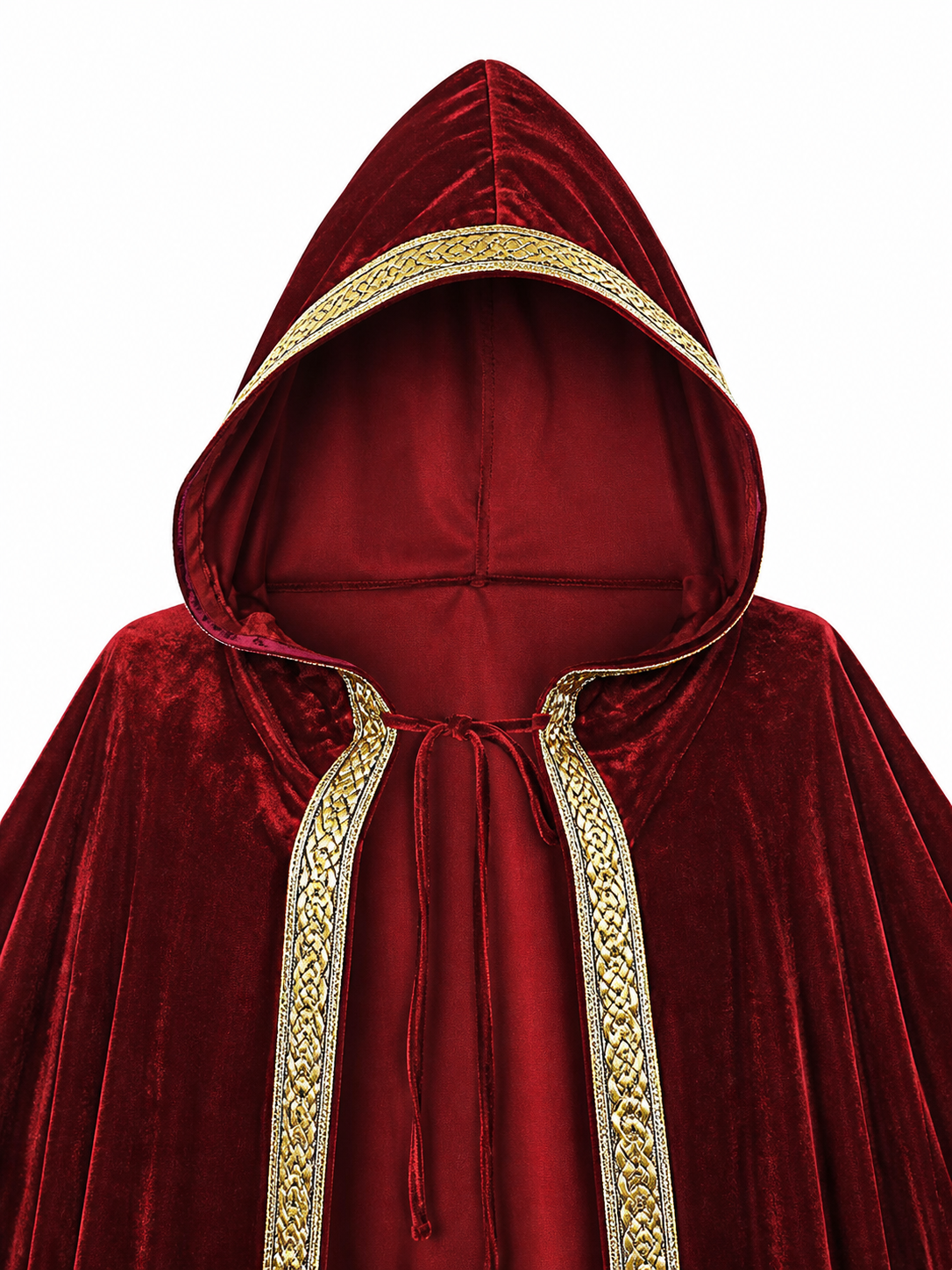 Burgundy Carnival Cape with Hood and Gold Trim