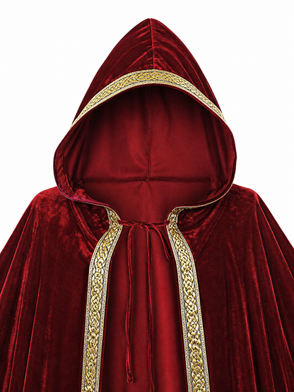 Burgundy Carnival Cape with Hood and Gold Trim