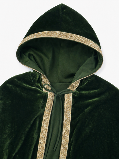 Green hooded carnival cloak, trim