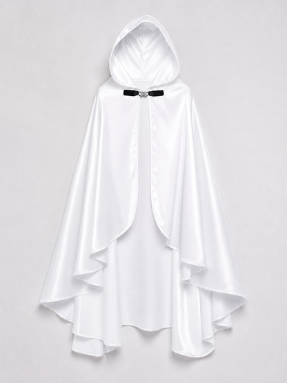 White Hooded Costume Cloak, Flowing Silhouette