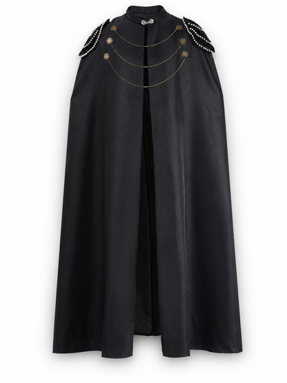 Black Decorative Hooded Costume Cloak