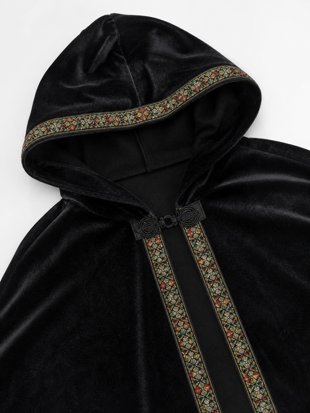 Black Costume Cloak with Hood and Trim