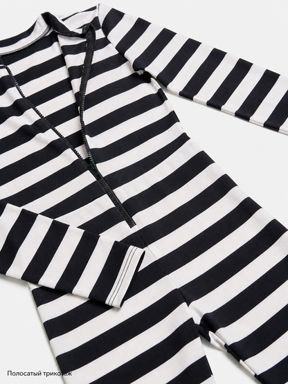 Striped carnival jumpsuit with number print