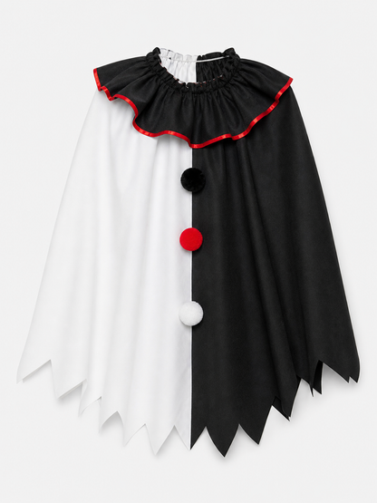 Horror Clown Cape, Black and White with Red Trim