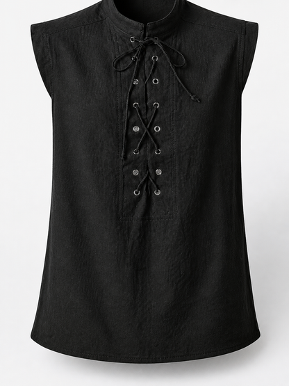 Gothic Lace-Up Vest with Stand Collar