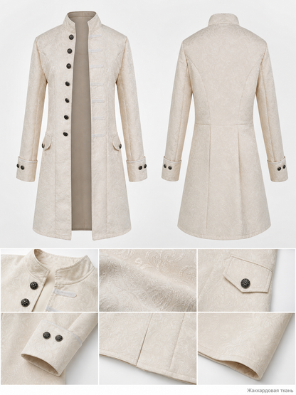 Vintage Jacquard Coat with Stand Collar