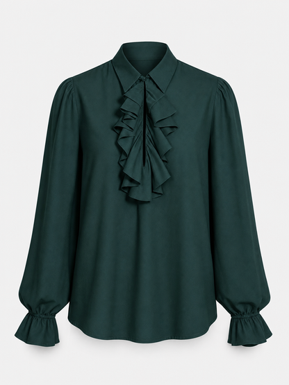 Vintage Ruffled Blouse, Dark Green