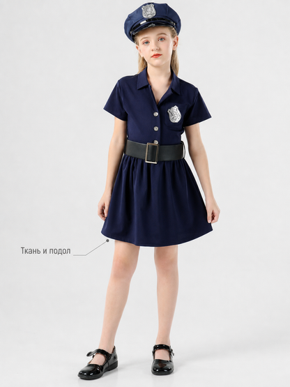 Children’s police costume dress, cap, belt