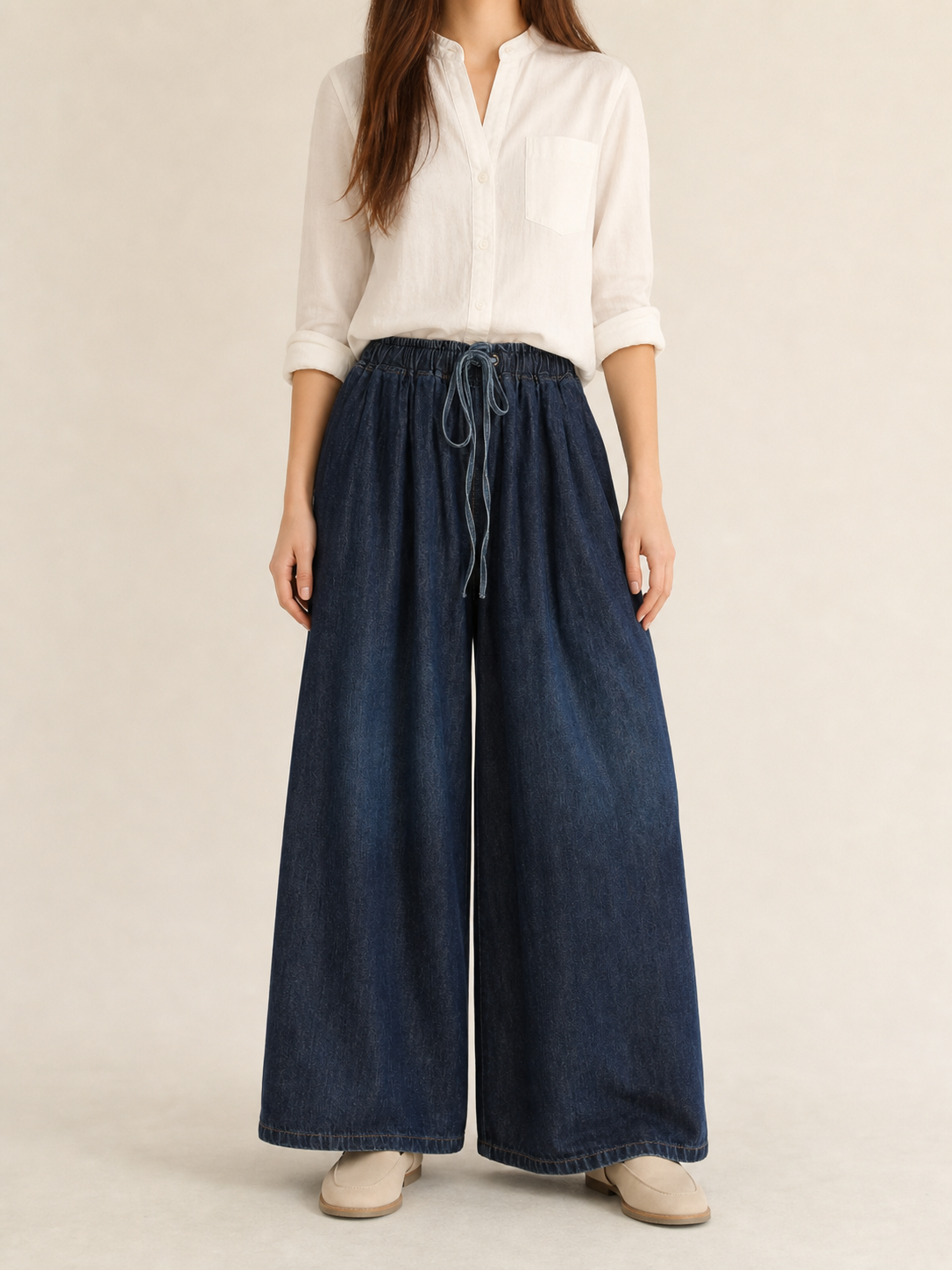 Dark Blue High-Waisted Wide-Leg Jeans