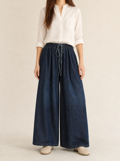 Dark Blue High-Waisted Wide-Leg Jeans