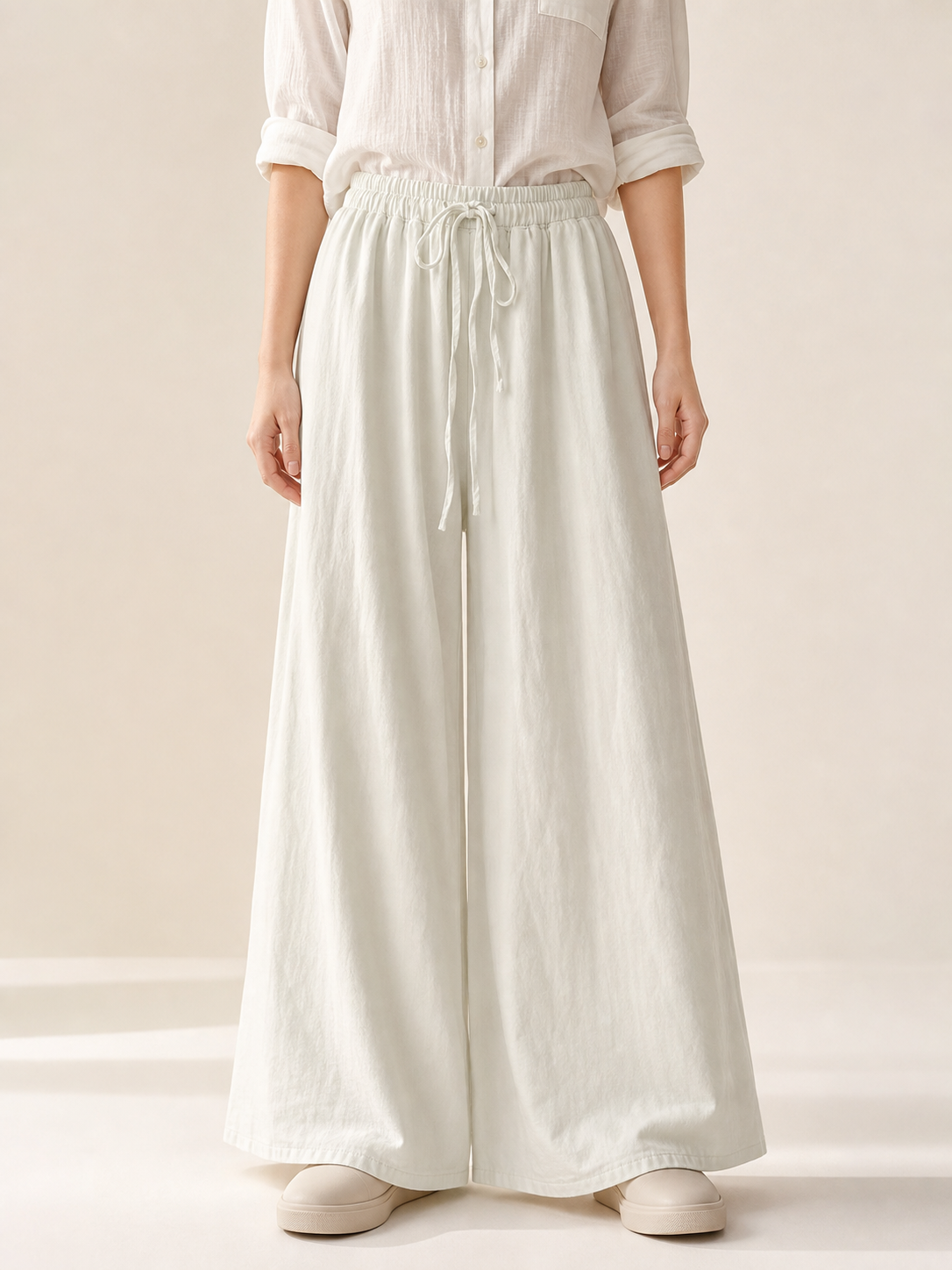 High-Waisted Wide-Leg Drawstring Pants