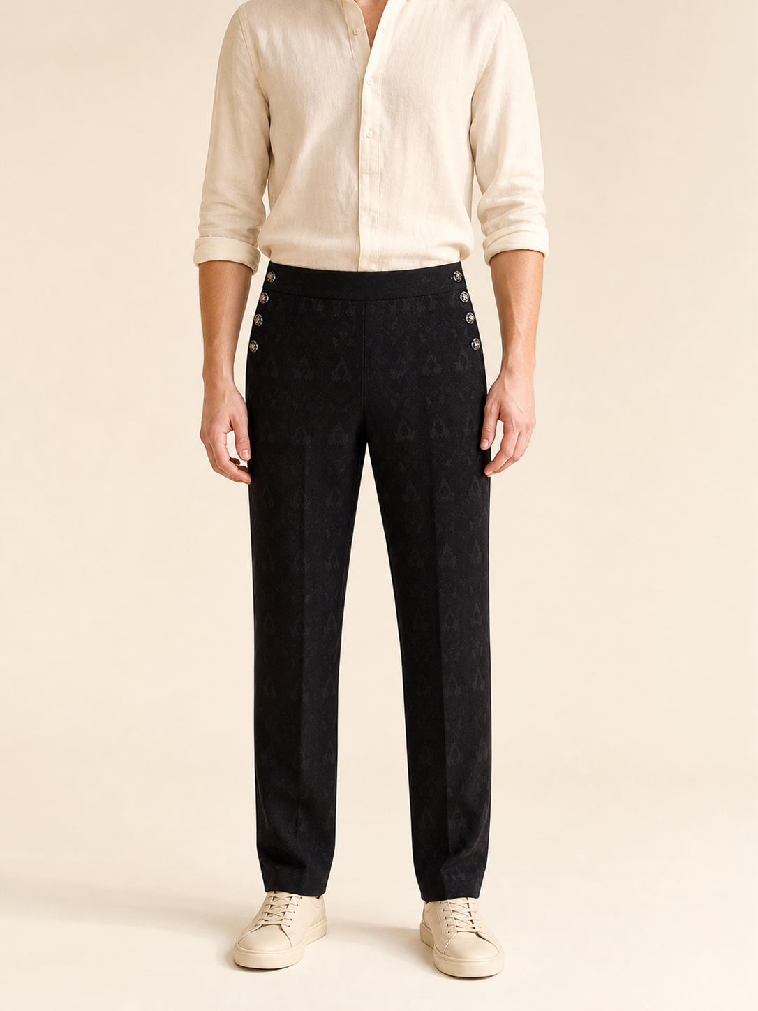 Straight-Leg Pants with Jacquard Pattern