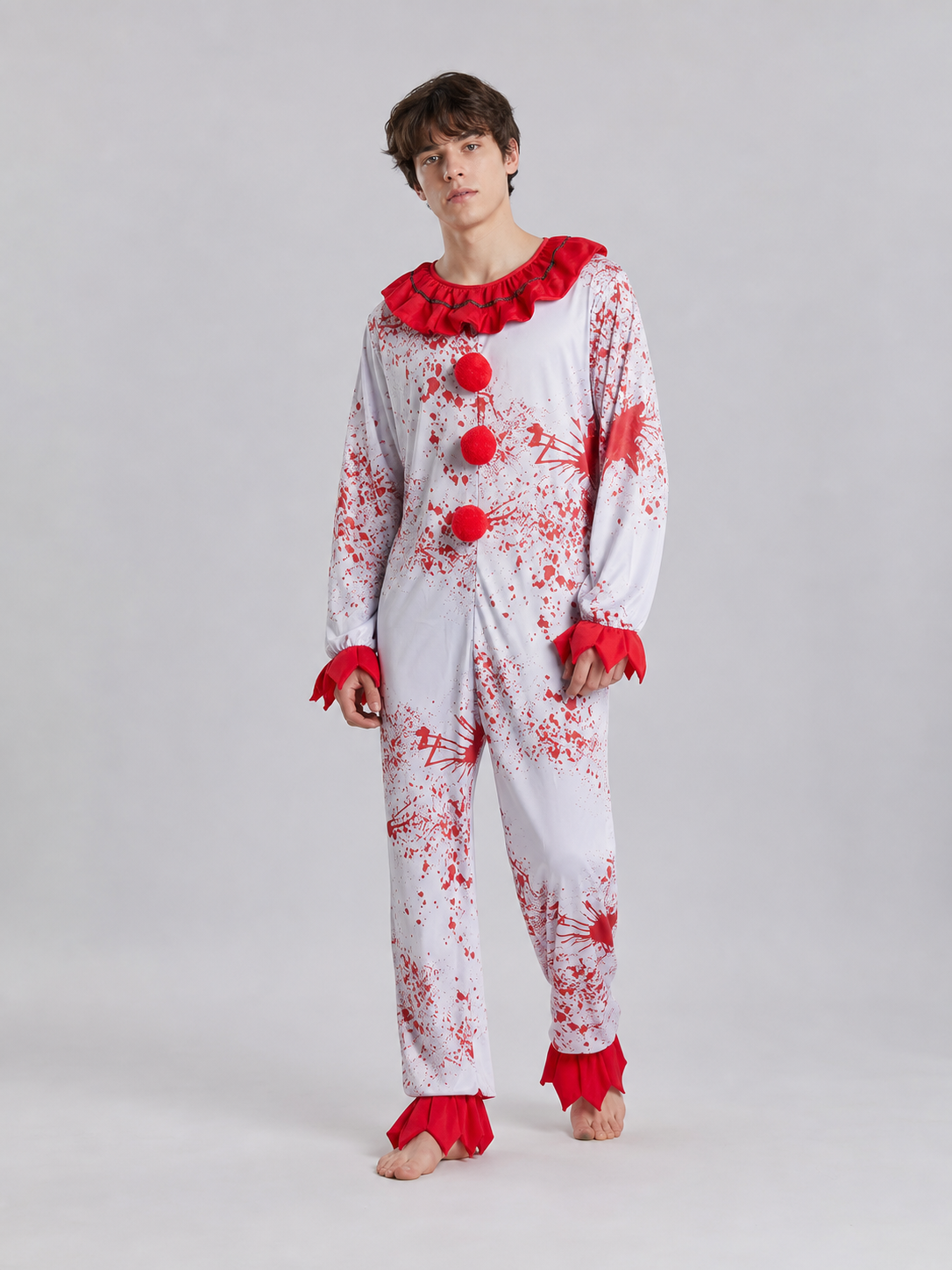 Clown Costume Jumpsuit with Red Accents