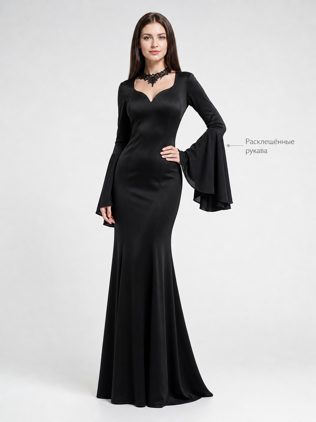 Black Gothic Floor-Length Evening Dress
