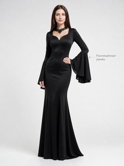 Black Gothic Floor-Length Evening Dress
