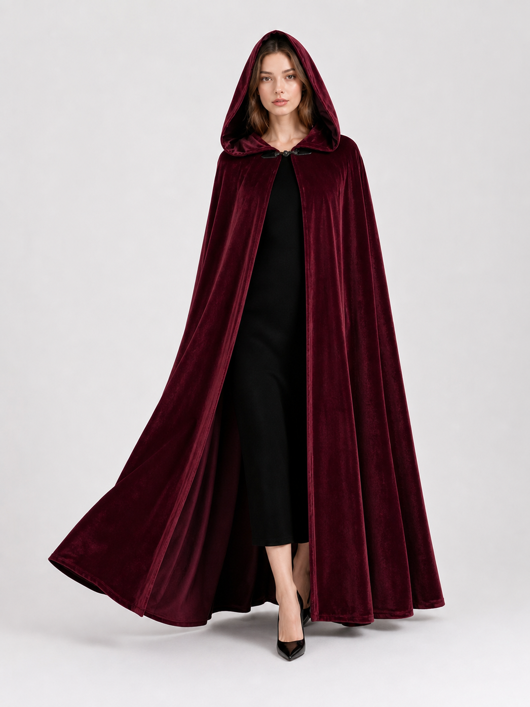 Burgundy Long Carnival Cloak with Hood