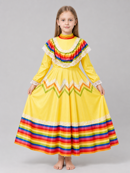 Long Carnival Dress with Lace and Ruffles