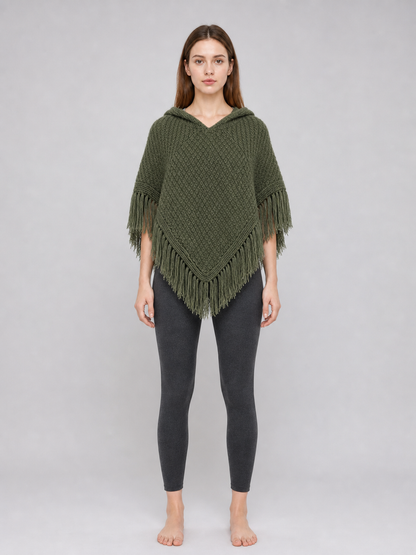 Triangular Hooded Poncho Cape with Belt