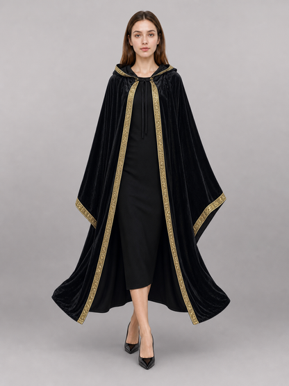 Black Carnival Cloak with Hood and Gold Trim