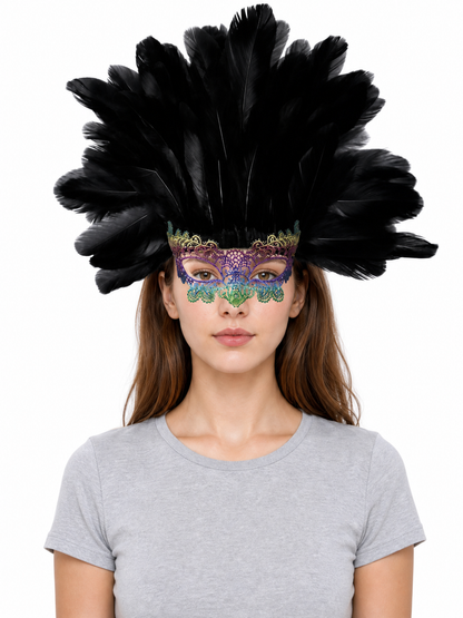 Carnival Feather Headpiece with Mask