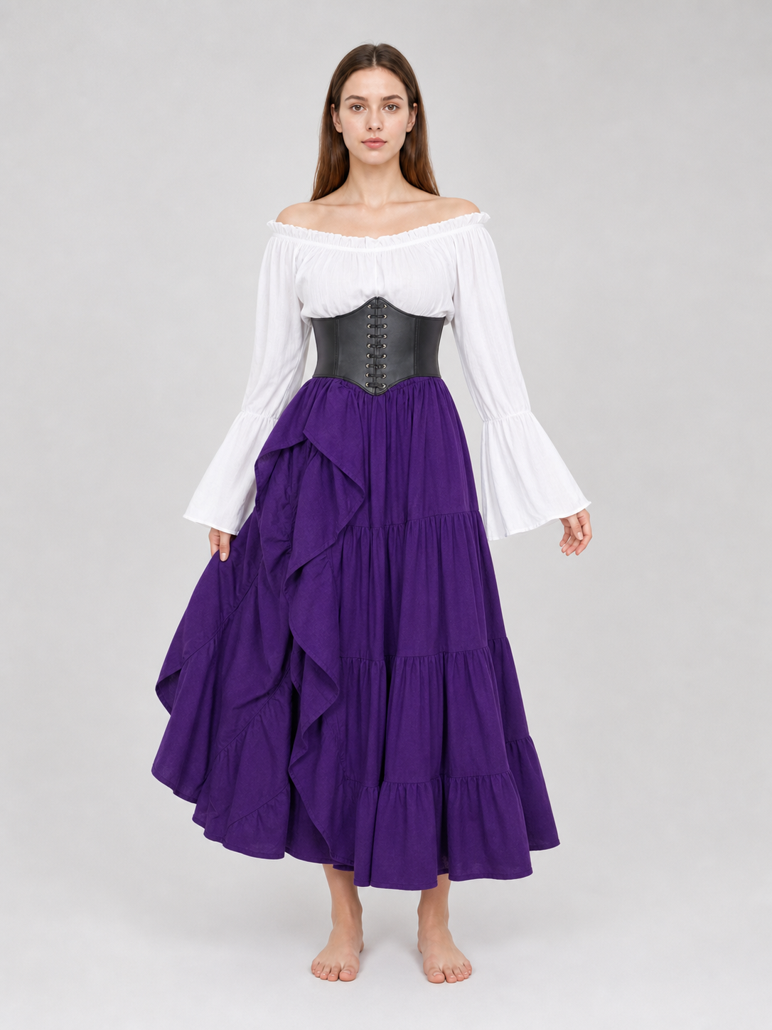 Historical Costume with Corset and Tiered Skirt