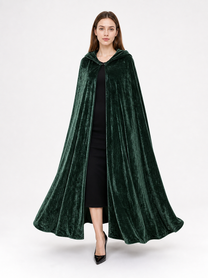 Dark green hooded velvet costume cape product view 47