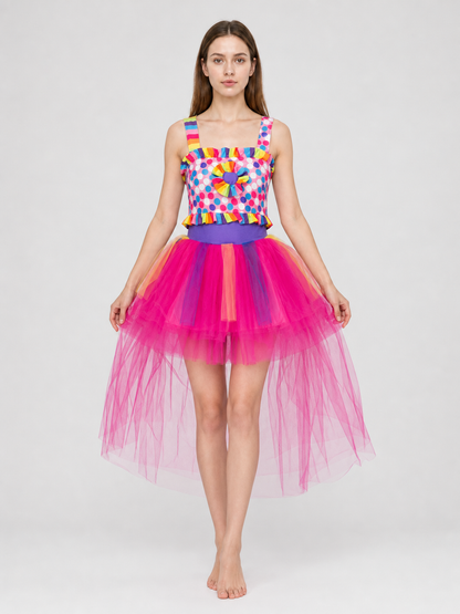 Carnival Clown Costume Dress with Hat