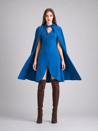 Vampire Costume with a Long Blue Dress and Cape