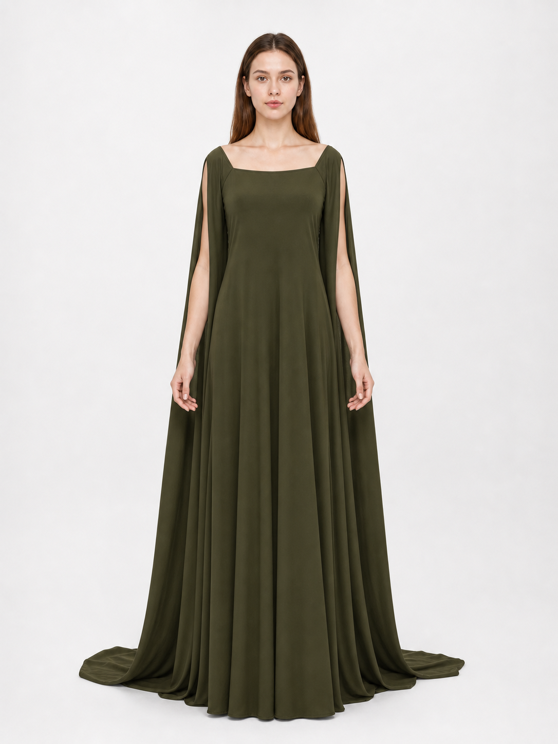 Fantasy-Style Dress with a Draped Skirt and Train