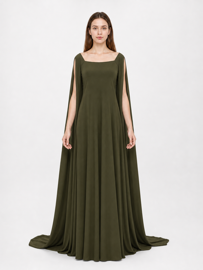 Fantasy-Style Dress with a Draped Skirt and Train