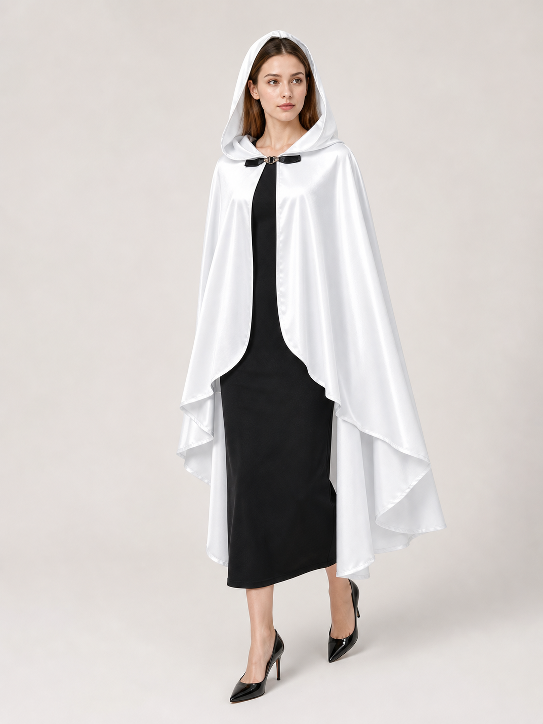 White Hooded Costume Cloak, Flowing Silhouette