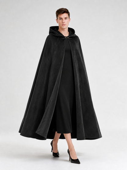 Long black hooded costume cloak