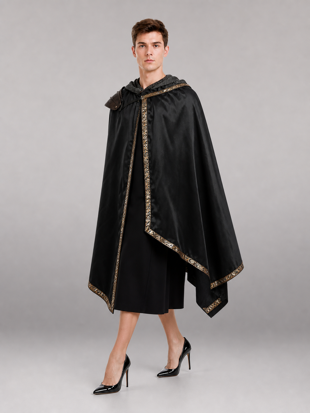 Black Medieval Hooded Carnival Cape