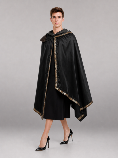 Black Medieval Hooded Carnival Cape