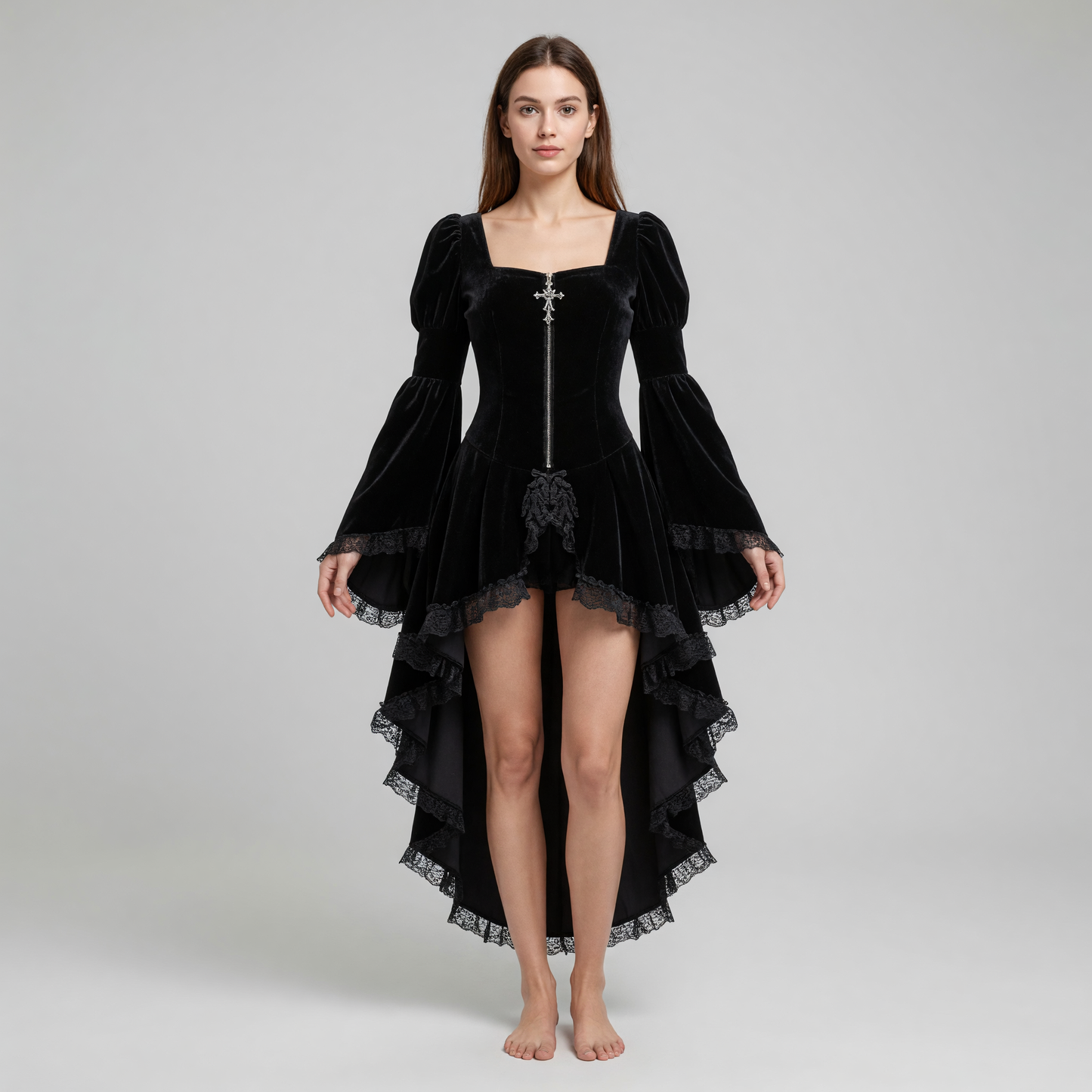 Gothic Cosplay Dress with Lace and Zipper