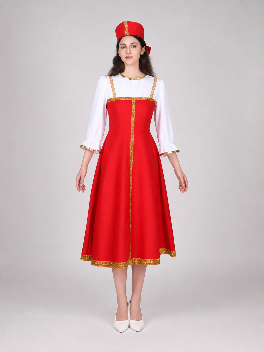 Russian Folk Midi Dress with Hat