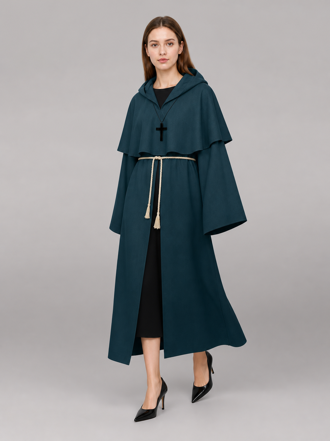 Dark Teal Hooded Costume Cloak