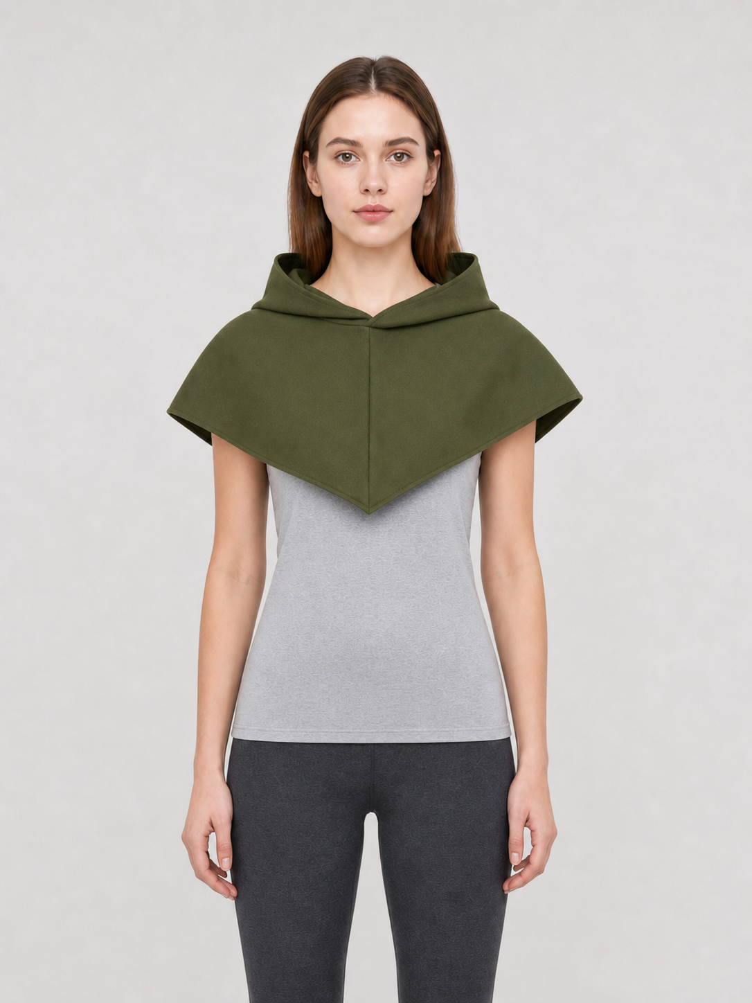 Triangular Hooded Cape, Olive Green