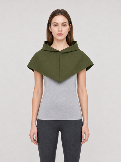 Triangular Hooded Cape, Olive Green