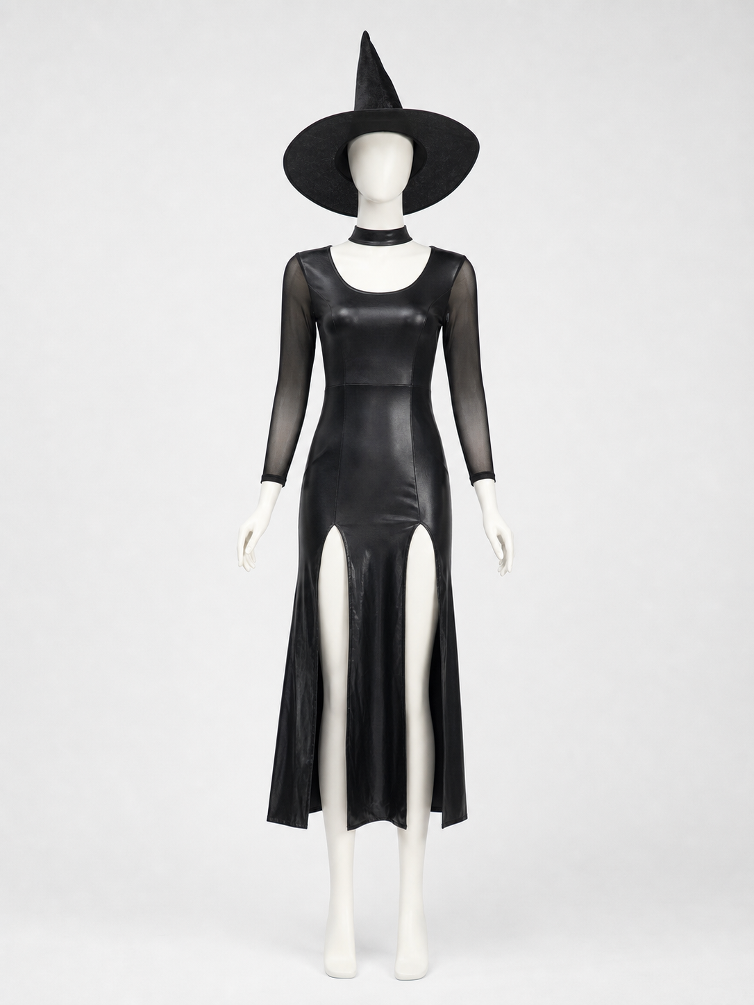 Witch Costume: Black Dress with Slit and Sleeves