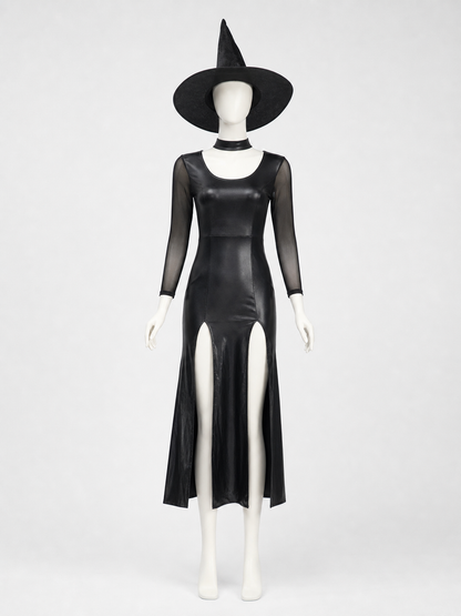 Witch Costume: Black Dress with Slit and Sleeves