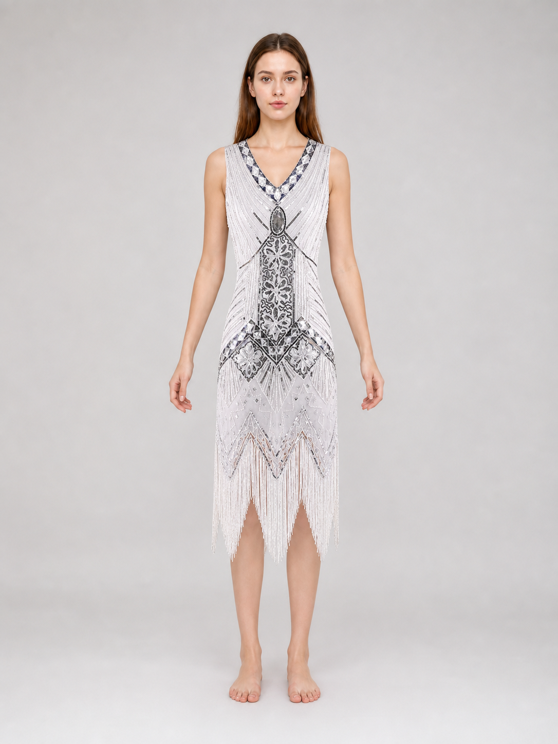 1920s-Style Fringe Dress with Sequins