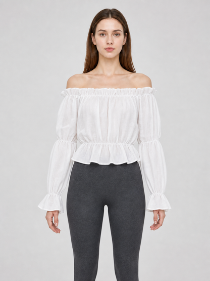 White Cropped Off-the-Shoulder Blouse
