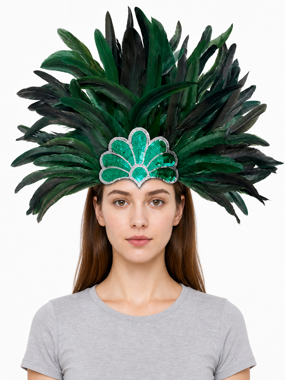 Carnival Headpiece with Green Feathers