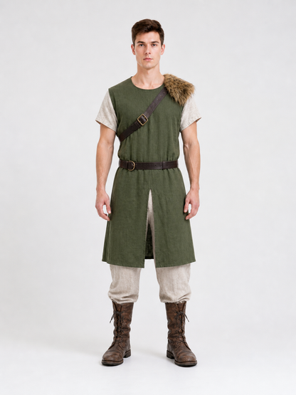 Sleeveless olive tunic with belt