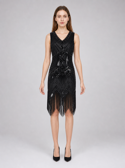 Black Art Deco Flapper Fringe Dress