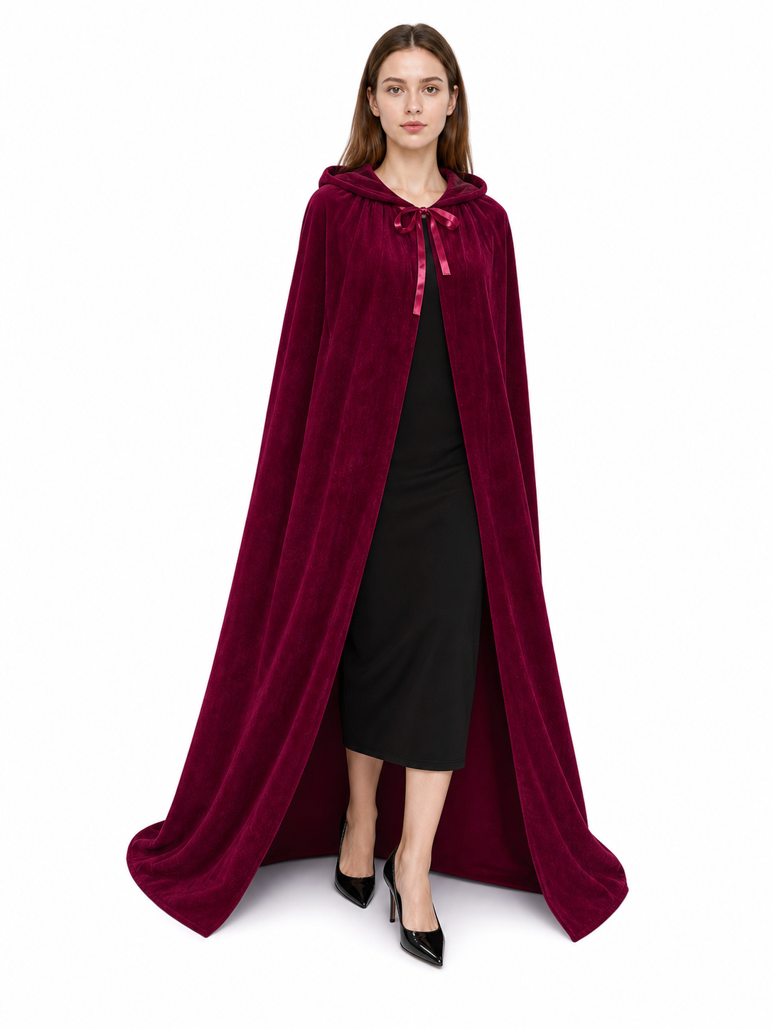 Burgundy Hooded Carnival Cloak for Cosplay