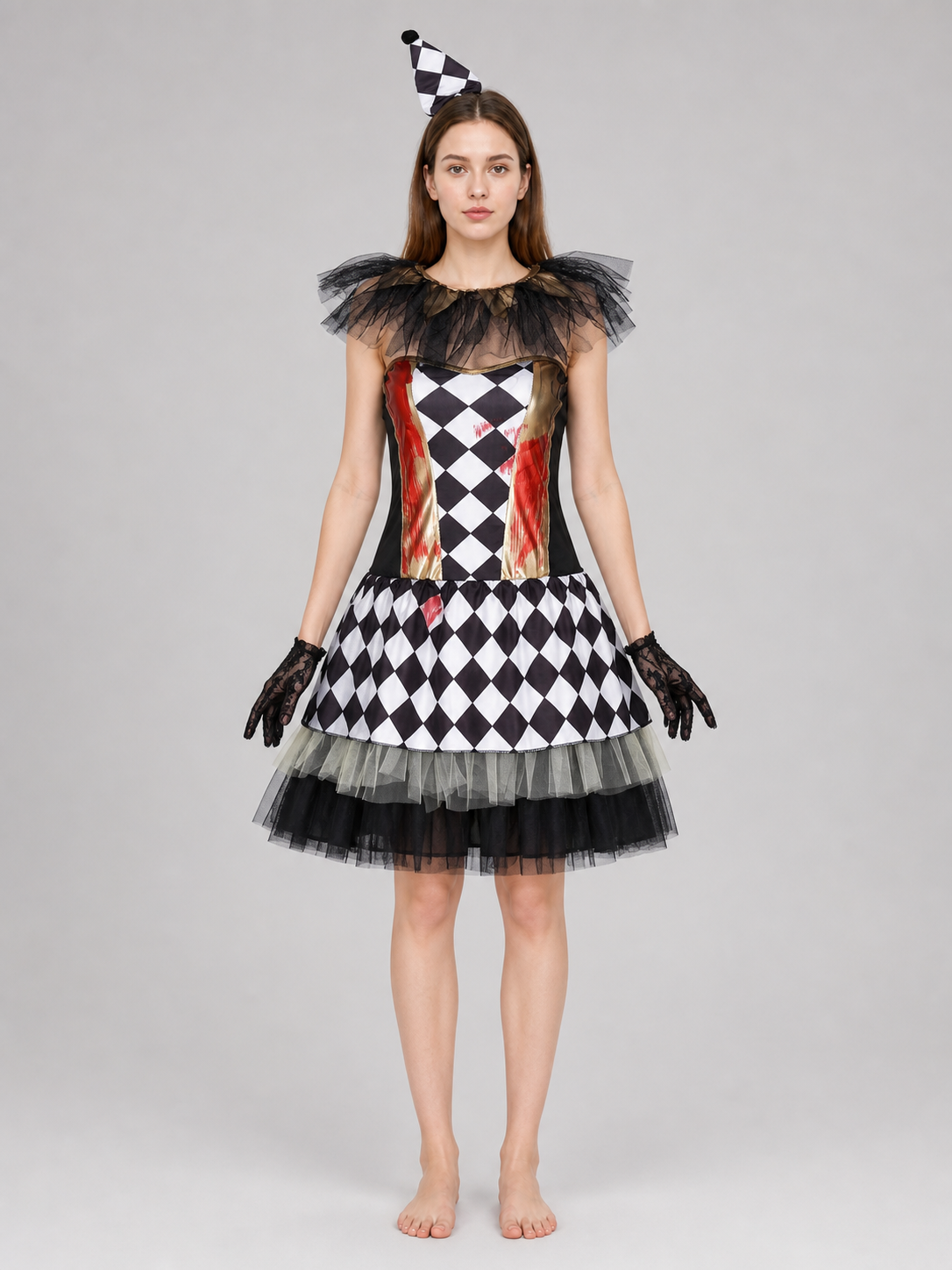 Halloween clown costume with gloves, dress